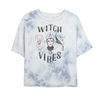 Juniors' Disney Three Evil Villains Witch Vibes Bombard Wash Crop Graphic Tee