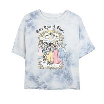 Disney Princesses Juniors' Once Upon A Time Vintage Cartoon Bombard Wash Crop Graphic Tee