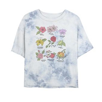 Disney Princesses Juniors' Types Of Flowers Bombard Wash Crop Graphic Tee