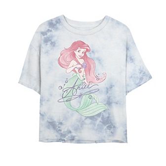 Juniors' Disney Princess The Little Mermaid Ariel Signed Portrait Bombard Wash Crop Graphic Tee