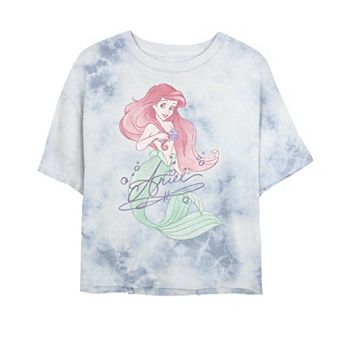 Juniors' Disney Princess The Little Mermaid Ariel Signed Portrait Bombard Wash Crop Graphic Tee