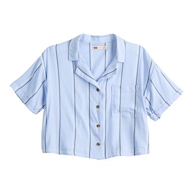 Juniors' SO® Cropped Button-Front Shirt