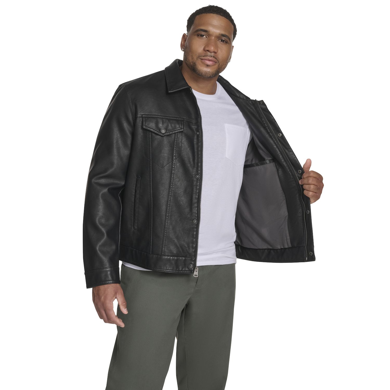 Big & Tall Levi's® Faux Leather Laydown Collar Trucker Jacket