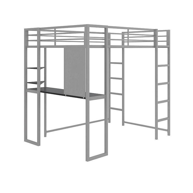 Atwater Living Alix Full Loft Bed & Desk, Silver