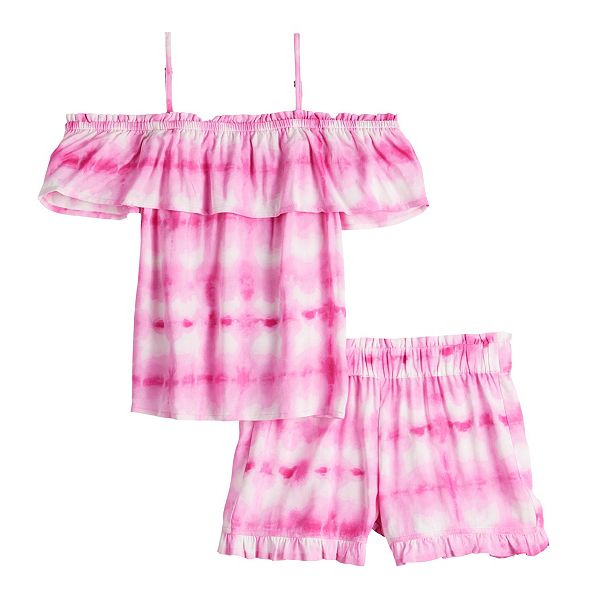Girls 620 SO® Printed Ruffled OffShoulder Top & Shorts Set in Regular