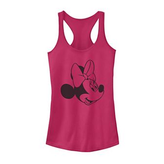 Disney's Minnie Mouse Black And White Head Shot Juniors' Racerback Tank Top