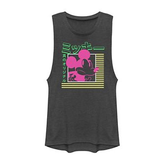 Disney's Mickey Mouse Vintage Kanji Neon Portrait Juniors' Muscle Graphic Tank Top