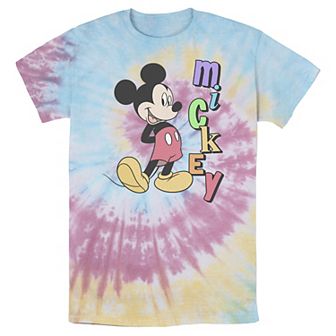 Men's Disney Mickey Standing Vertical Rainbow Name Bomabrd Wash Tee