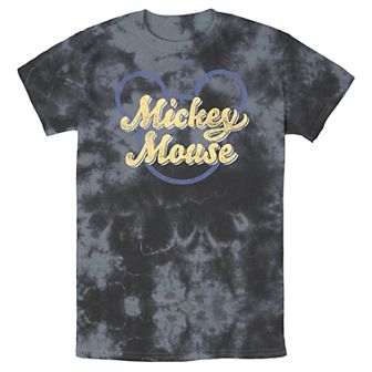 Men's Disney Mickey Mouse Script In Ears Outline Bomabrd Wash Tee