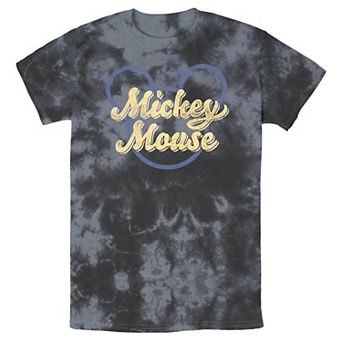 Men's Disney Mickey Mouse Script In Ears Outline Bomabrd Wash Tee