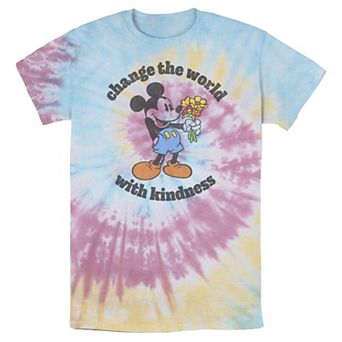 Men's Disney Mickey With Flowers Change The World With Kindness Bomabrd Wash Tee