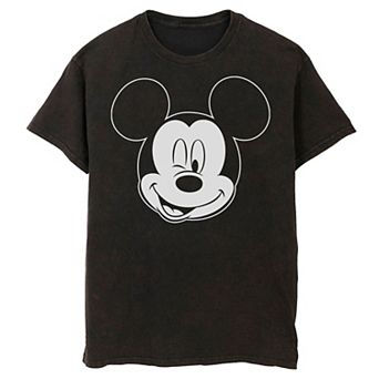 Men's Disney Mickey Mouse Large White Outline Winking Face Bomabrd Wash Tee