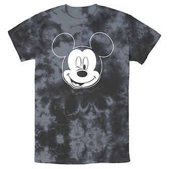 Men's Disney Mickey Mouse Large White Outline Winking Face Bomabrd Wash Tee