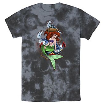 Men's Disney The Little Mermaid Tattoo Style Portrait Bomabrd Wash Tee