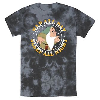 Men's Disney Snow White Dwarf Sleepy Nap All Day Sleep All Night Bomabrd Wash Tee