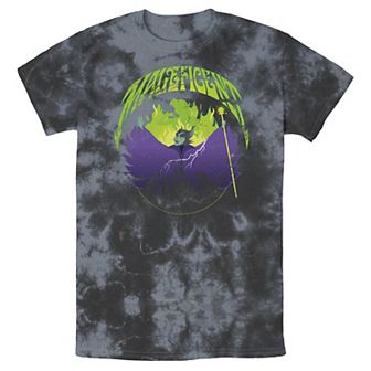 Men's Disney Sleeping Beauty Silouhette Maleficent Rock Theme Bomabrd Wash Tee