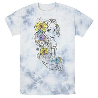 Men's Disney Tangled Rapunzel Floral Pencil Sketch Bomabrd Wash Tee