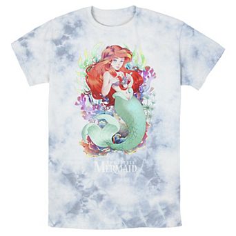 Men's Disney Little Mermaid Watercolor Anime Style Bomabrd Wash Tee