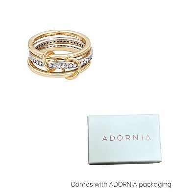 Adornia 14k Gold Plated Cubic Zirconia Connected 3-Piece Ring Stack