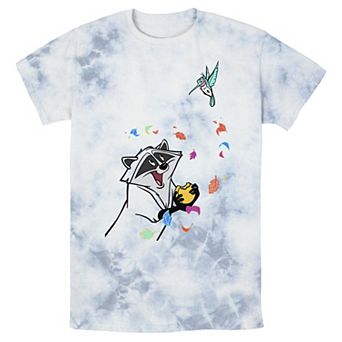 Men's Disney Pocahontas Meeko Flit Colorful Leafs Fall Bomabrd Wash Tee