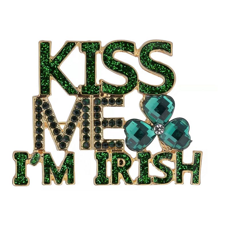 Womens St. Patricks Day Kiss Me Im Irish Pin, Green
