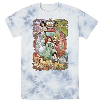 Men's Disney Princess Classic Cartoon Group Collage Bomabrd Wash Tee