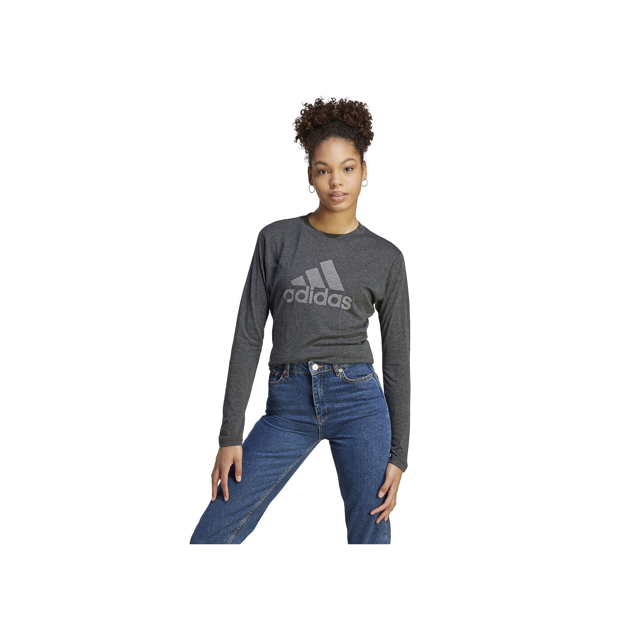 Womens adidas Winners Long Sleeve Tee, Size: XS, Black Melange Gray