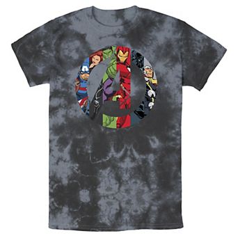 Men's Marvel Avengers Group Shot Comic Fill Logo Bomabrd Wash Tee