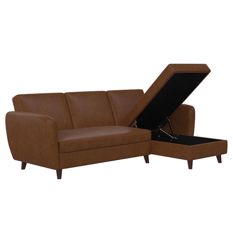 Novogratz Perry Reversible Storage Sectional Futon Couch, Brown