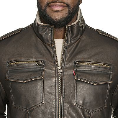 Big & Tall Levi's® Faux Leather Sherpa Lined Bomber Jacket