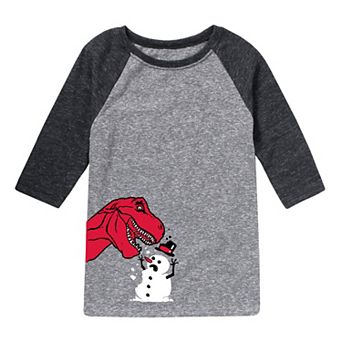 Boys 8-20 Dinosaur Snowman Bottom Graphic Raglan Tee