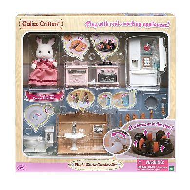 Calico Critters Playful Starter Dollhouse Furniture Set with Figure and "Working" Appliances