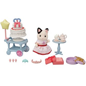 Calico Critters Tuxedo Cat Girl's Party Time Dollhouse Playset with Figure and Accessories