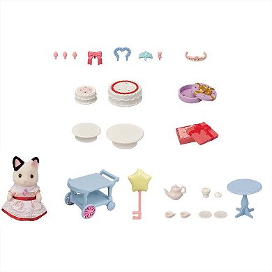 Calico Critters Tuxedo Cat Girl's Party Time Dollhouse Playset with Figure and Accessories