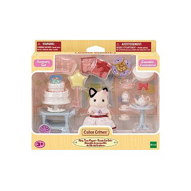 Calico Critters Tuxedo Cat Girl's Party Time Dollhouse Playset with Figure and Accessories