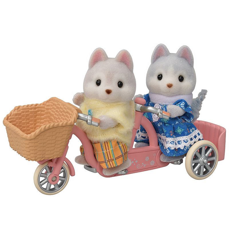 Calico Critters Husky Brother & Sisters Tandem Cycling Dollhouse Playset w