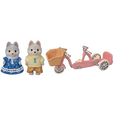 Calico Critters Husky Brother & Sister's Tandem Cycling Dollhouse Playset with Figures and Accessories