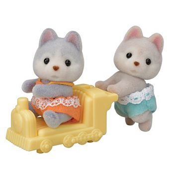 Calico Critters Husky Twins Set of 2 Collectible Doll Figures with Vehicle Accessory