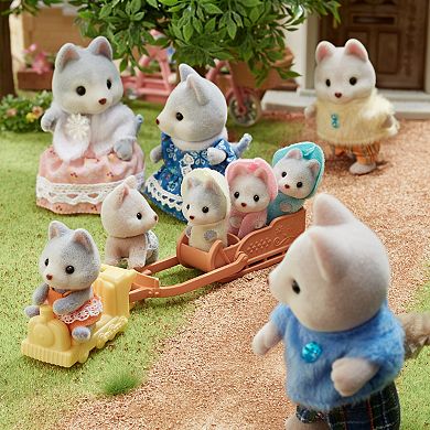 Calico Critters Husky Twins Set of 2 Collectible Doll Figures with Vehicle Accessory