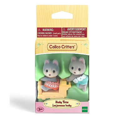 Calico Critters Husky Twins Set of 2 Collectible Doll Figures with Vehicle Accessory
