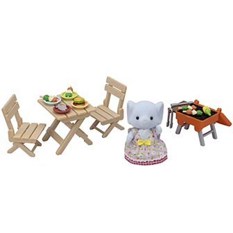 Calico Critters Bubblebrook Elephant Girl's BBQ Picnic Set Dollhouse Playset with Figure and Accessories