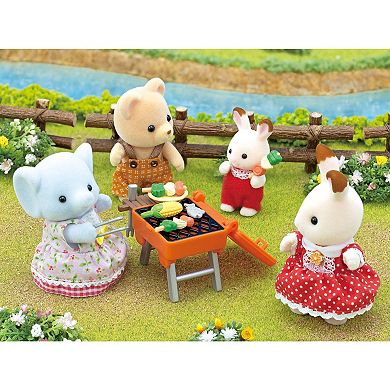 Calico Critters Bubblebrook Elephant Girl's BBQ Picnic Set Dollhouse Playset with Figure and Accessories