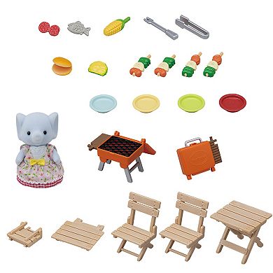 Calico Critters Bubblebrook Elephant Girl's BBQ Picnic Set Dollhouse Playset with Figure and Accessories