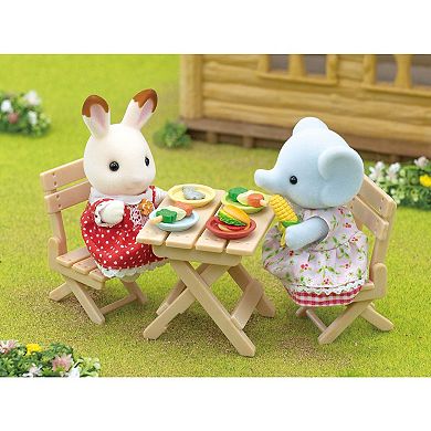Calico Critters Bubblebrook Elephant Girl's BBQ Picnic Set Dollhouse Playset with Figure and Accessories