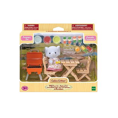 Calico Critters Bubblebrook Elephant Girl's BBQ Picnic Set Dollhouse Playset with Figure and Accessories