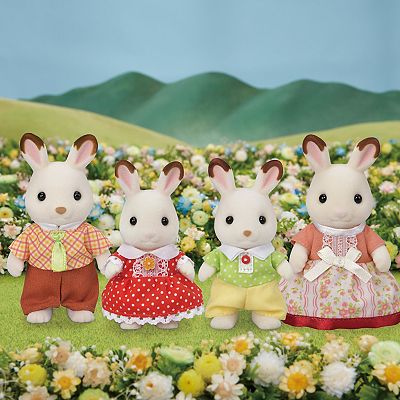 Calico Critters Hopscotch Rabbit Family Set of 4 Collectible Doll Figures