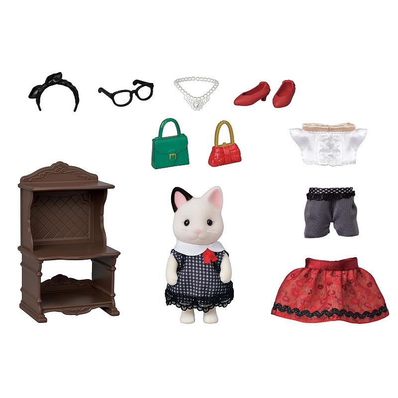 Calico Critters Fashion Playset Tuxedo Cat, Dollhouse Playset with Figure &