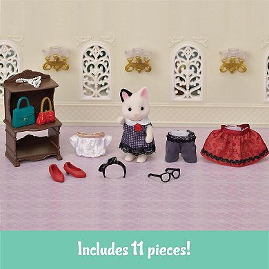Calico Critters Fashion Playset Tuxedo Cat, Dollhouse Playset with Figure & Fashion Accessories