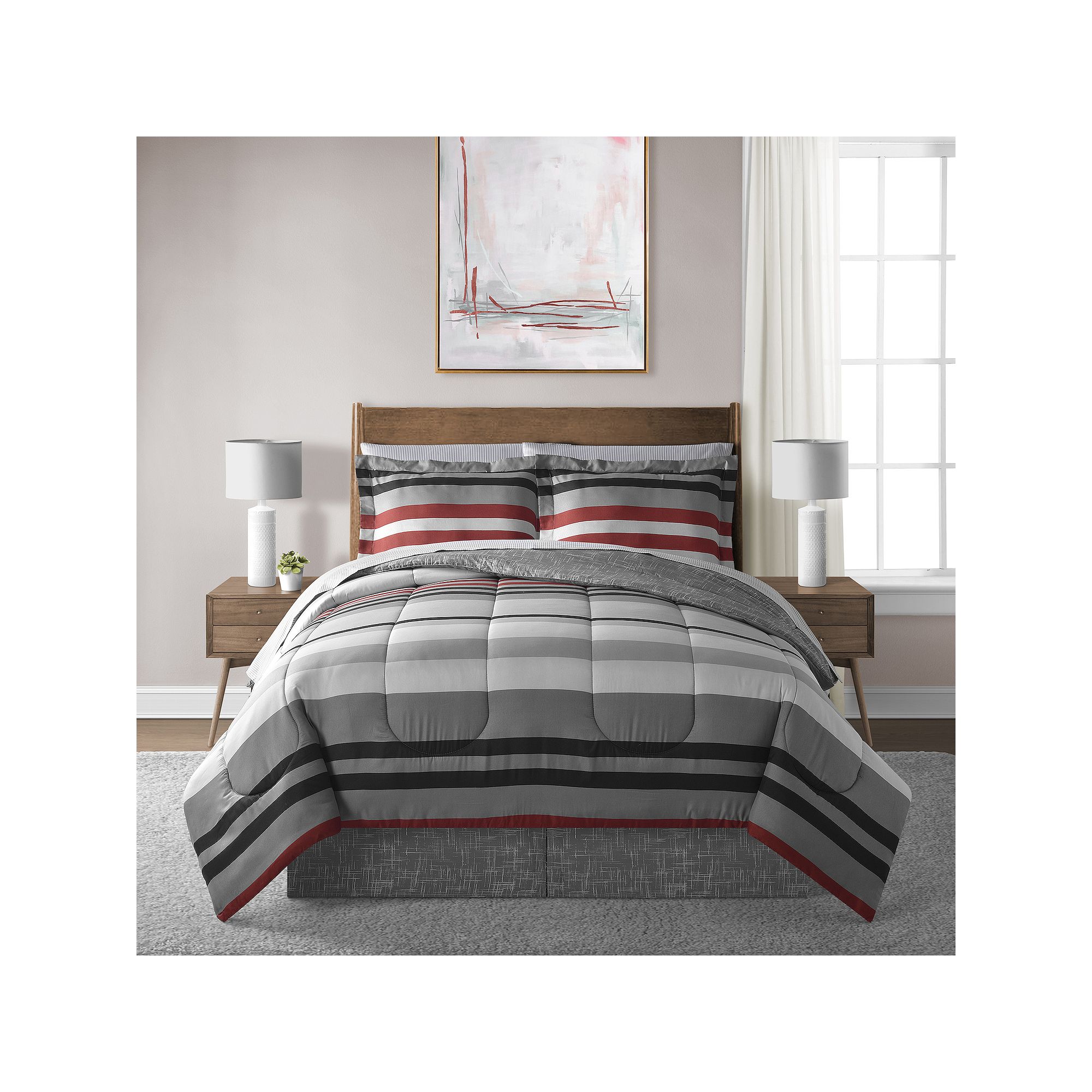 Lanwood Xavier Stripe Comforter Set with Shams, Multi Orange
