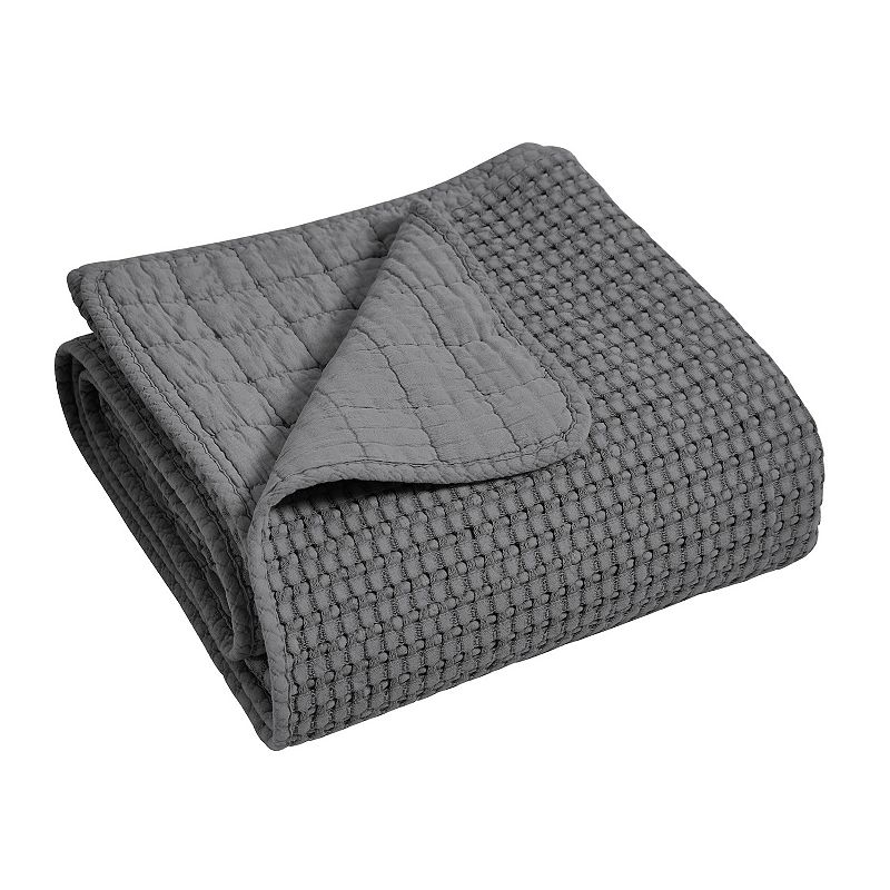 Levtex Home Mills Waffle Charcoal Quilted Throw, Black